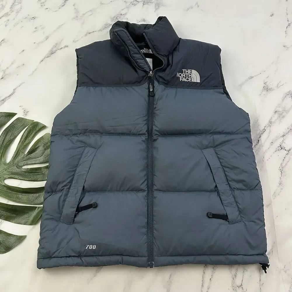 The North Face Mens Vintage Puffer Vest Size M Gray 700 Down Full Zip Up